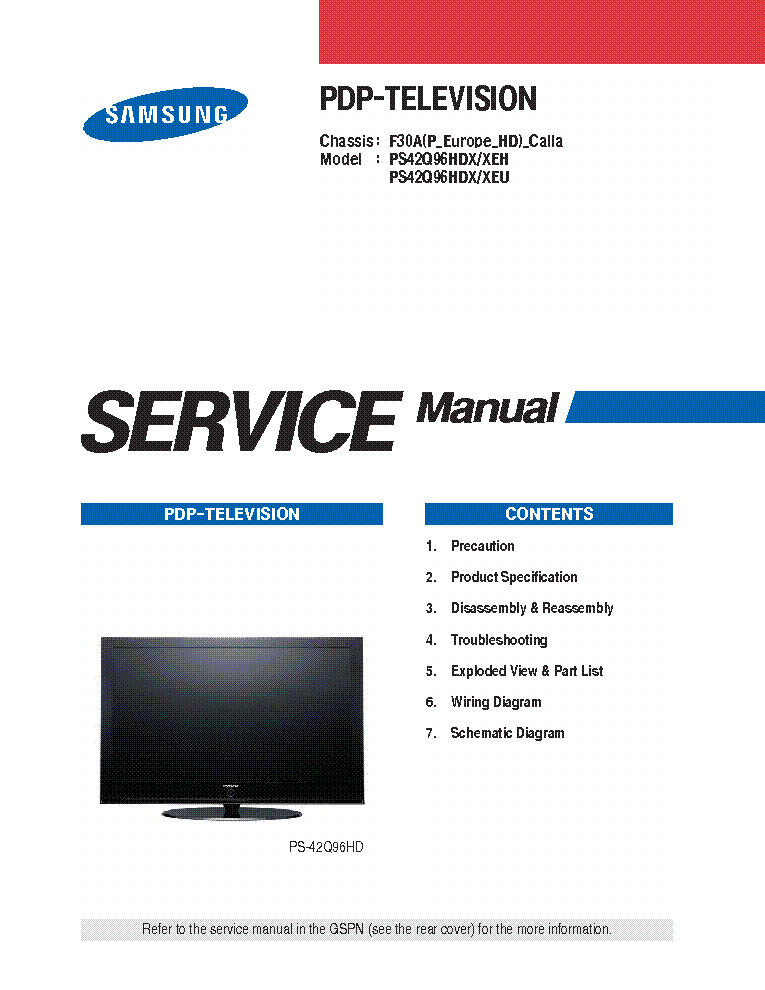 SAMSUNG F30A CALLA CHASSIS PS42Q96HDX PLASMA TV SM service manual (1st page)