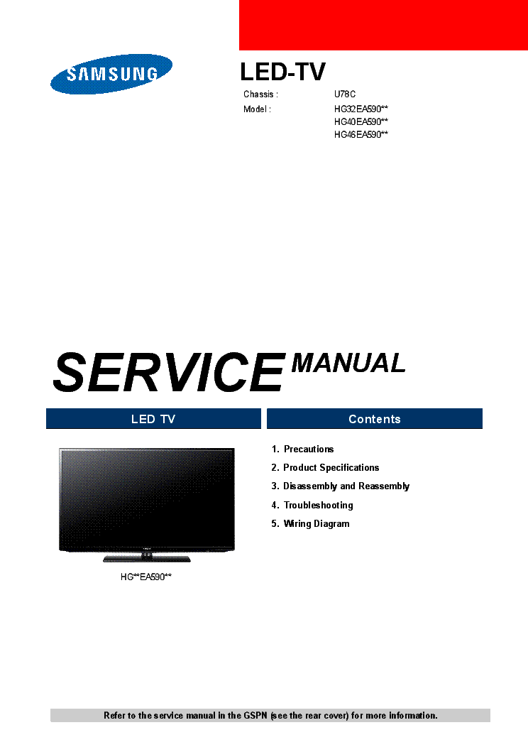 SAMSUNG HG32EA590LSXZG HG40EA590LSXXC HG40EA590LSXZG HG46EA590LSXZG CHASSIS U78C service manual (1st page)