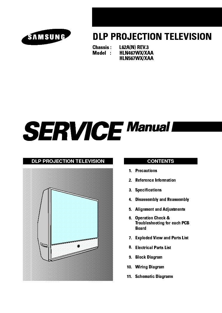 SAMSUNG HLN467,567WX CH L62A Service Manual download, schematics ...