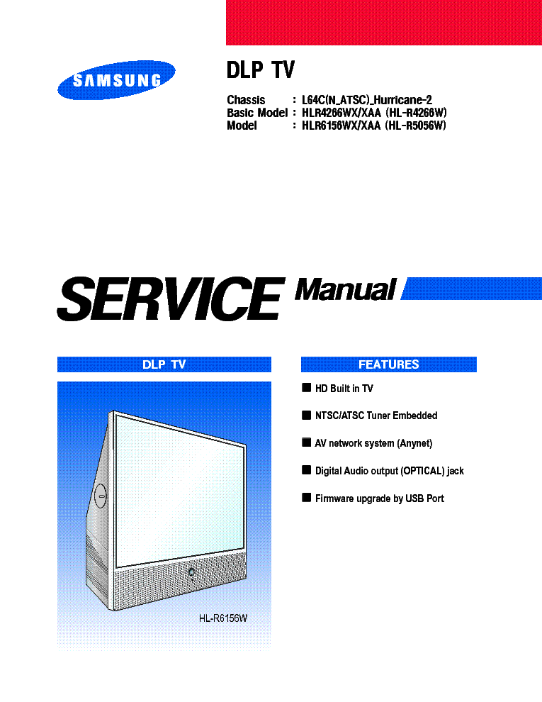 SAMSUNG HLR6156W Service Manual download, schematics, eeprom, repair ...