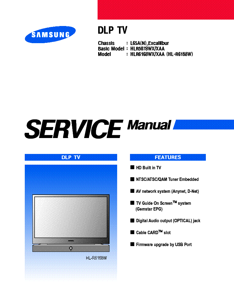 SAMSUNG HLR6168W Service Manual download, schematics, eeprom, repair ...