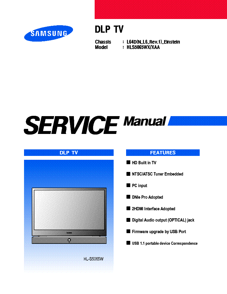 SAMSUNG HLS5065W Service Manual download, schematics, eeprom, repair ...