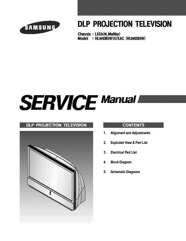 SAMSUNG L62A MALIBU CHASSIS HLN4365W1X LCD service manual
