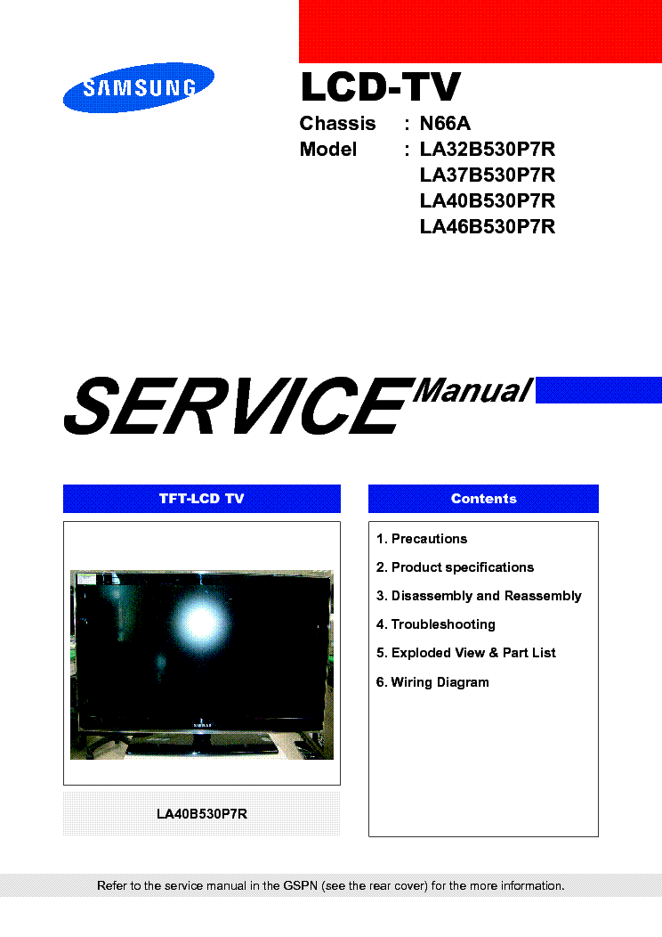 SAMSUNG LA-32 37 40 46-B530P7R service manual (1st page)