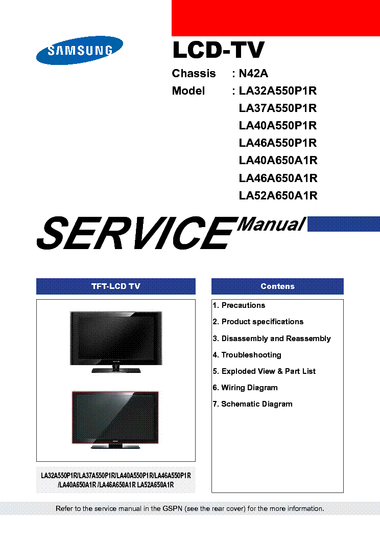 SAMSUNG LA-32 37 40 46 52-A550P1R-650A1R service manual (1st page)