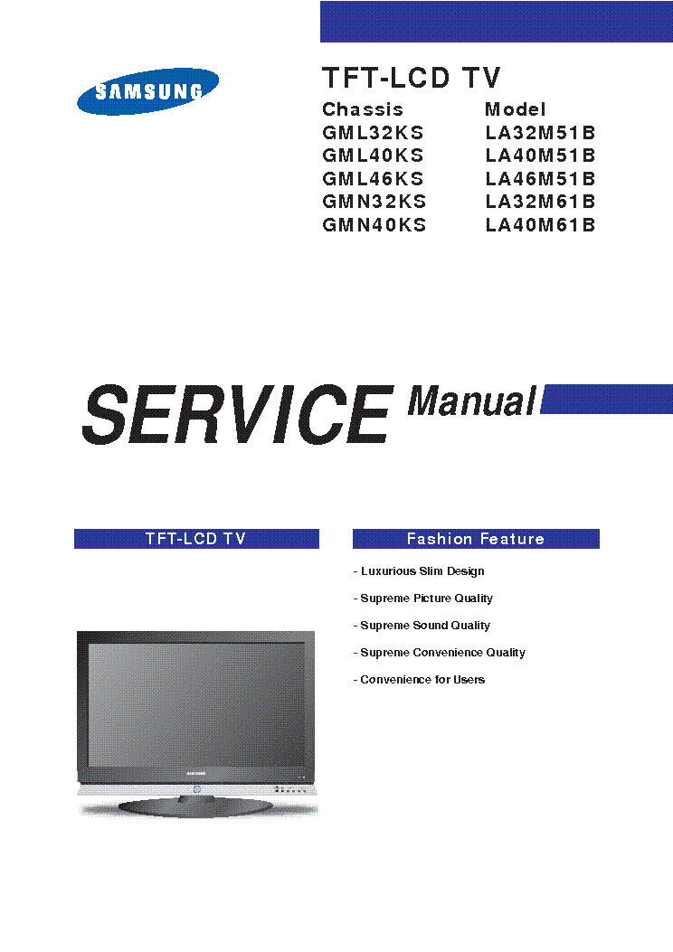 SAMSUNG LA-32 40 46-M51B M61B Service Manual download, schematics ...