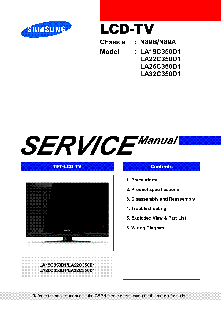 SAMSUNG LA19C350D1 LA22C350D1 LA26C350D1 LA32C350D1 CHASSIS N89B N89A service manual (1st page)