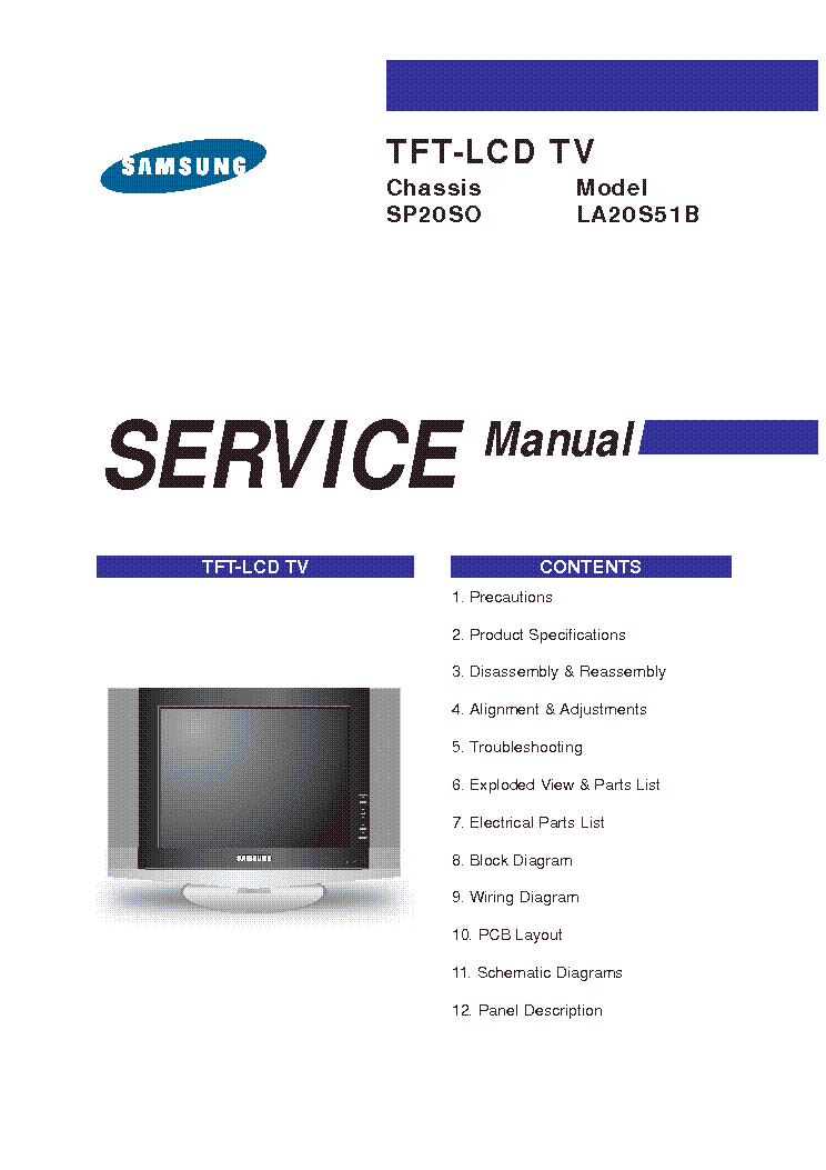 SAMSUNG LA20S51B CHASSIS-SP20SO service manual (1st page)