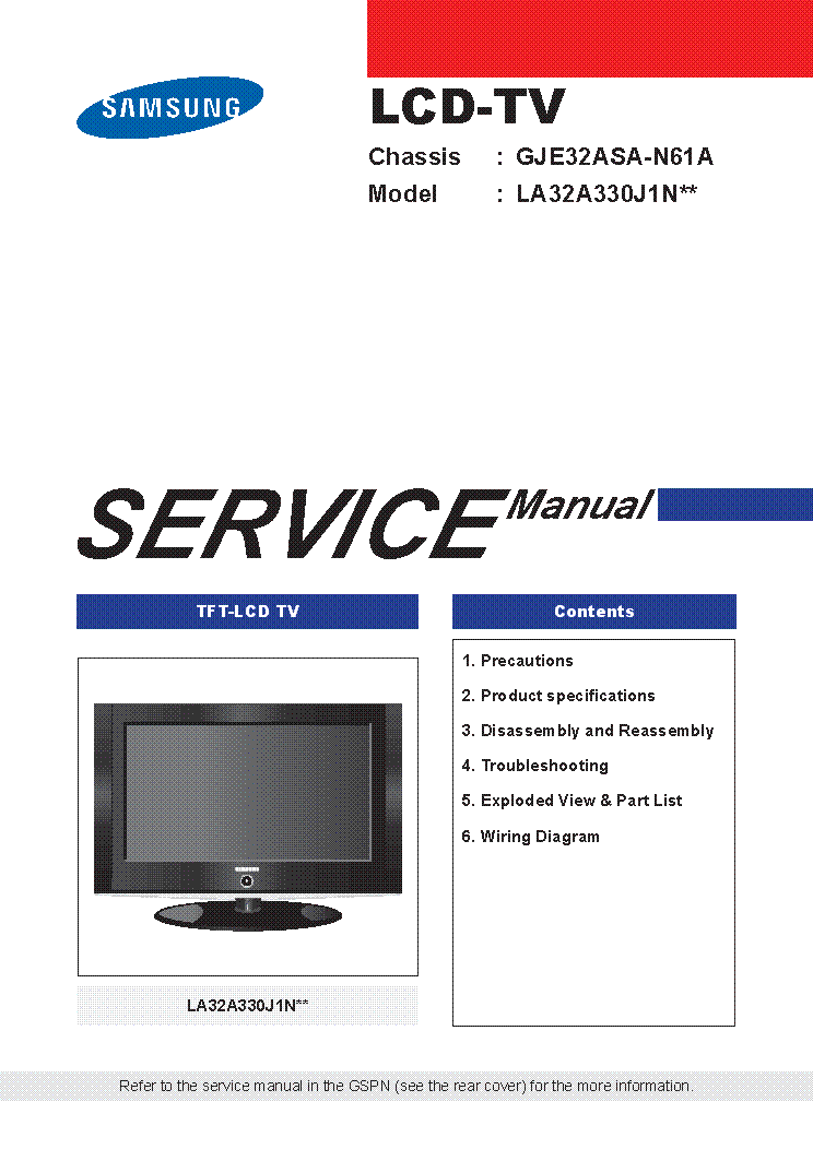 SAMSUNG LA32A330J1N SERVICE MANUAL Service Manual download, schematics
