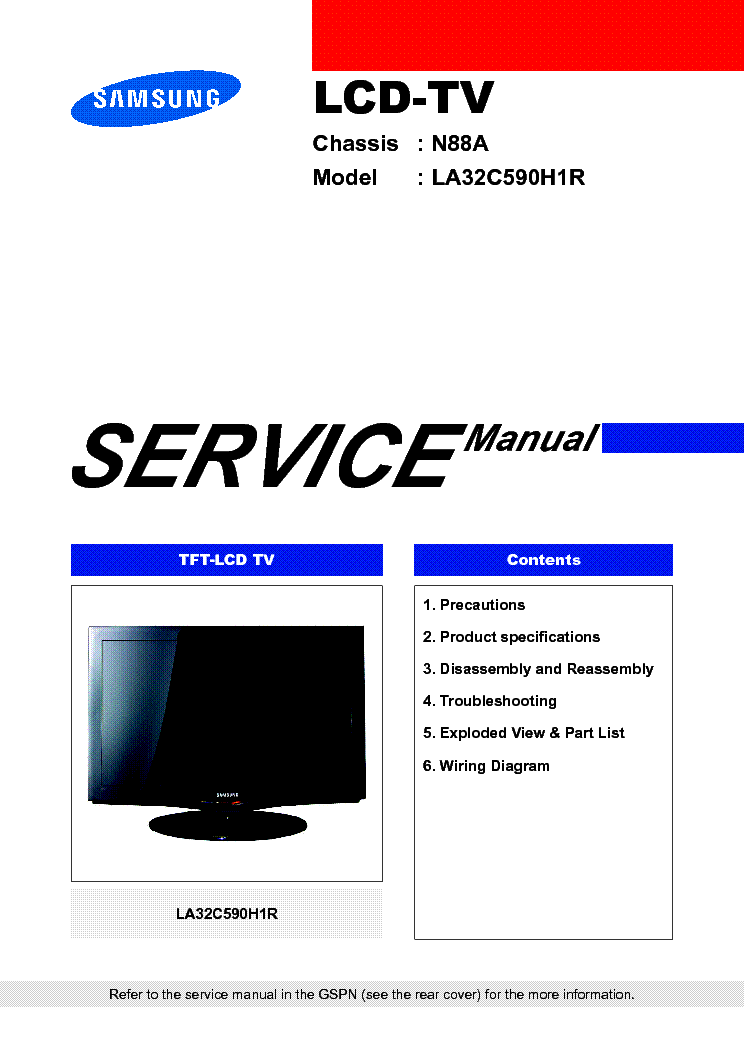 SAMSUNG LA32C590H1R CHASSIS N88A service manual (1st page)