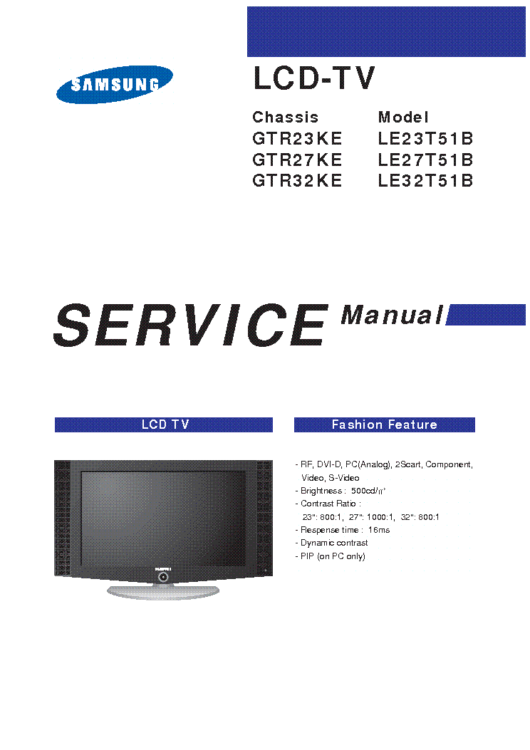 SAMSUNG LCD TV LE27T51B Service Manual download, schematics, eeprom ...