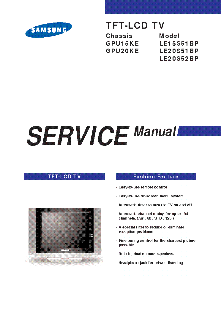 SAMSUNG LE15S51BP-LE20S51BP CHASSIS-GPU15KE-GPU20KE service manual (1st page)