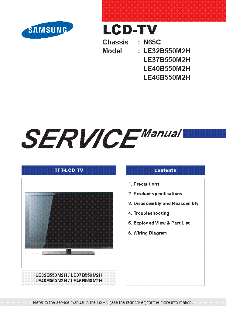 SAMSUNG LE32B550M2H LE37B550M2H LE40B550M2H LE46B550M2H CHASSIS N65C service manual (1st page)