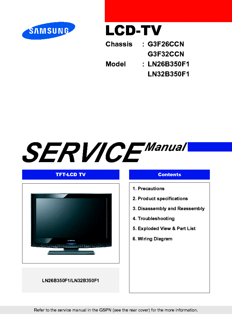 SAMSUNG LN26B350F1 LN32B350F1 CHASSIS G3F26CCN G3F32CCN service manual (1st page)