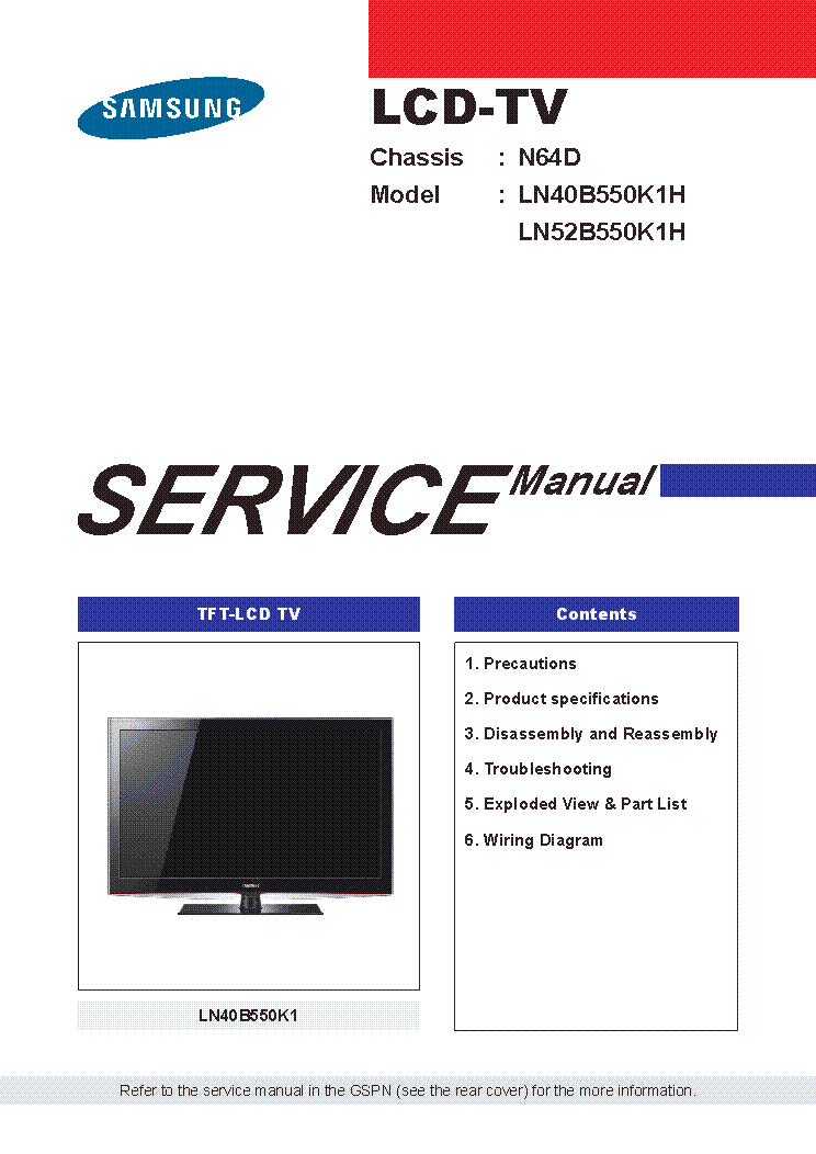SAMSUNG LN40B550K1H LN52B550K1H CHASSIS N64D LCD TV Service Manual