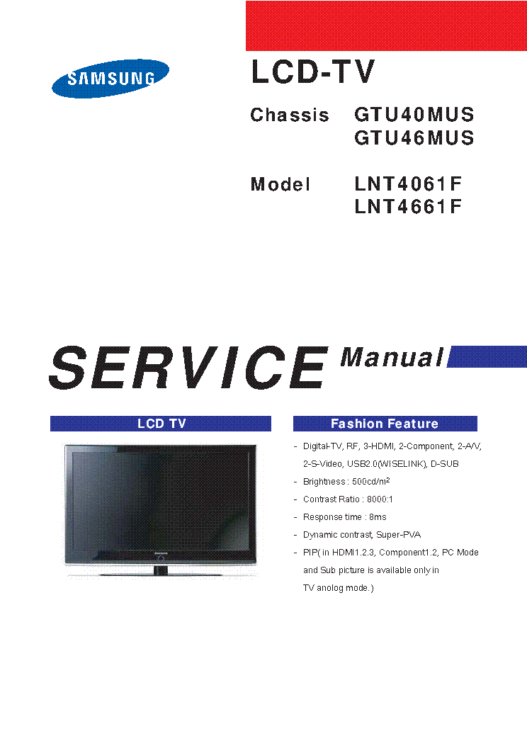 SAMSUNG LNT4061F LNT4661F CHASSIS GTU40MUS GTU46MUS Service Manual ...