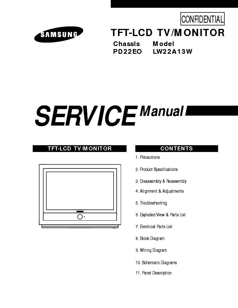 SAMSUNG LW22A13W CHASSIS PD22EO SM Service Manual download, schematics ...
