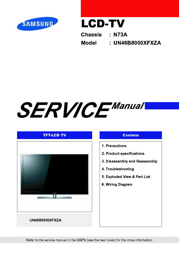 SAMSUNG N73A UB8X CHASSIS UN46B8000XFXZA LCD TV SM service manual (1st page)