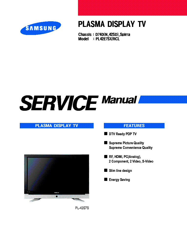SAMSUNG PL42E7SX CH D74D service manual