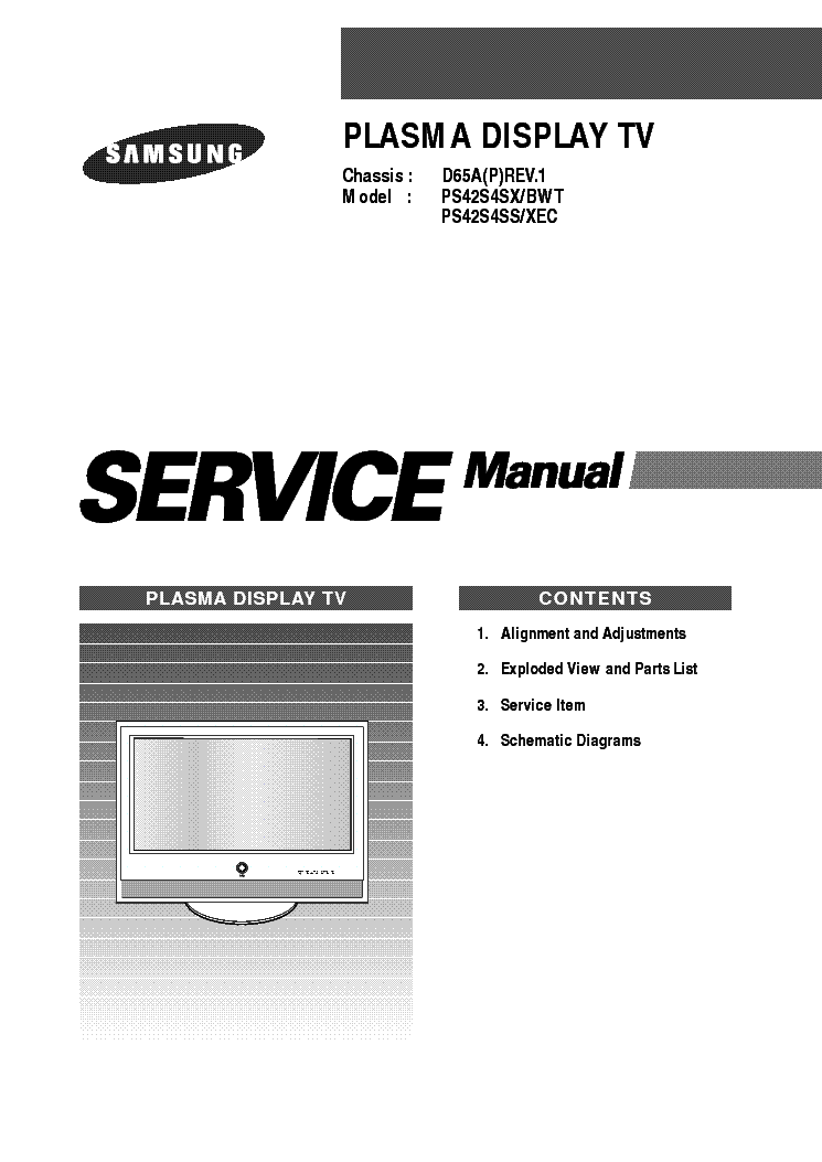 SAMSUNG PS42S4SXBWT CHASSIS D65A P REV.1 service manual (1st page)