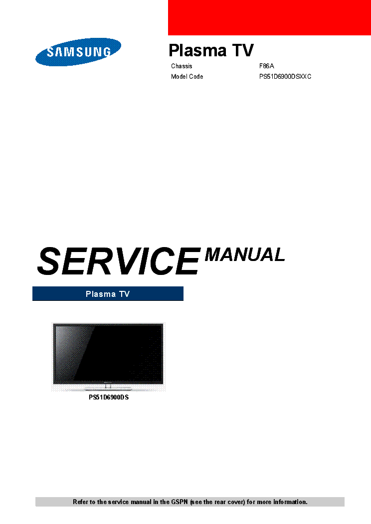 SAMSUNG PS51D6900DSXXC CHASSIS F86A PDP TV service manual (1st page)