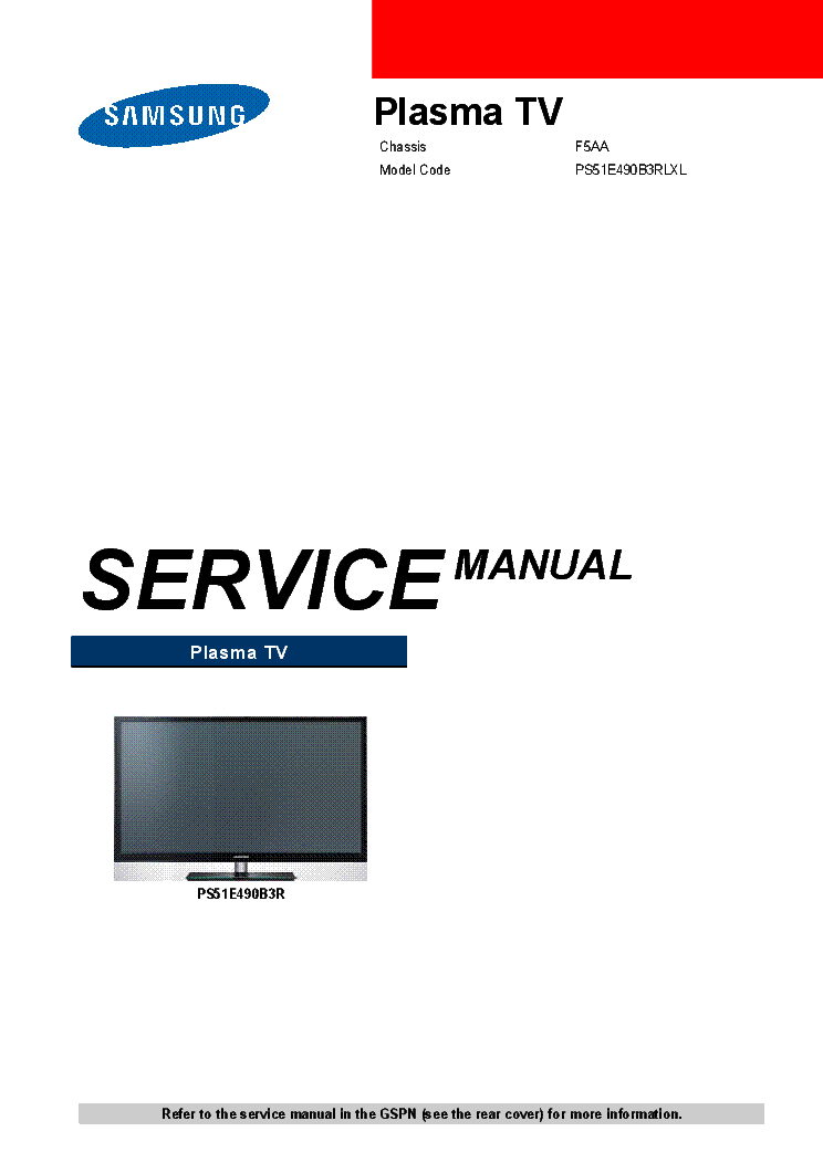 SAMSUNG PS51E490B3RLXL CHASSIS F5AA SM Service Manual download ...
