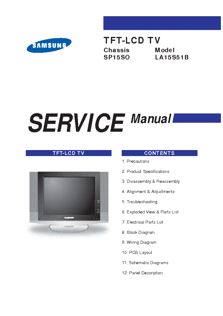 SAMSUNG SP15SO CHASSIS LA15S51B Service Manual download, schematics ...