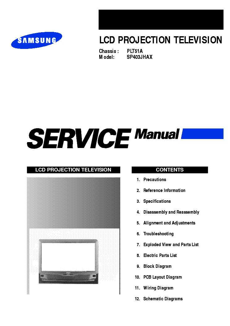 SAMSUNG SP403JHAX CHASSIS PLT51A SM service manual (1st page)