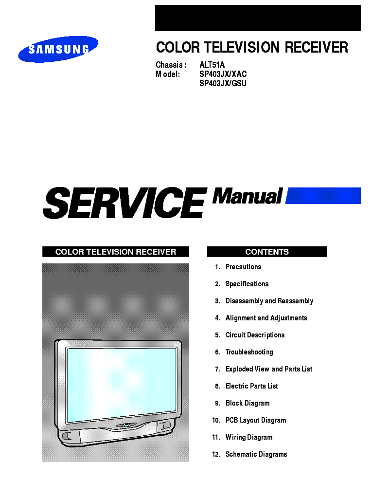 SAMSUNG SP403JX XAC GSU CH ALT51A service manual (1st page)
