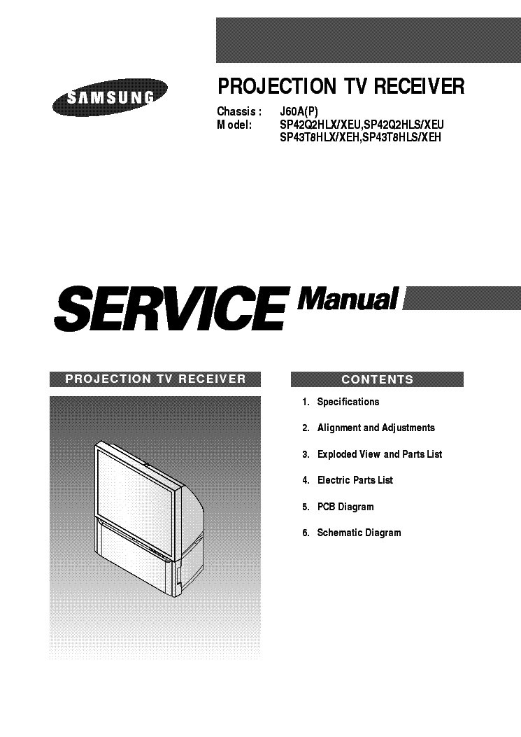 SAMSUNG SP42Q2HLX,SP43T8HLX CH J60A service manual (1st page)