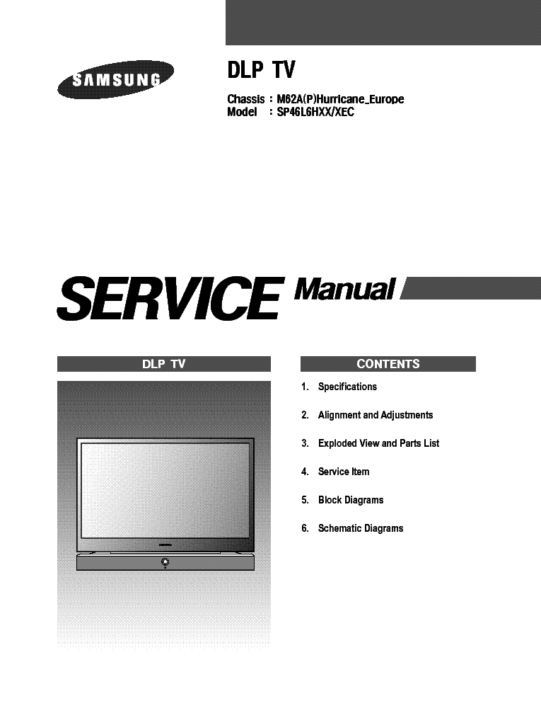 SAMSUNG SP46L6HXX-XEC CHASSIS M62A-P HURRICANE EUROPE SM service manual (1st page)