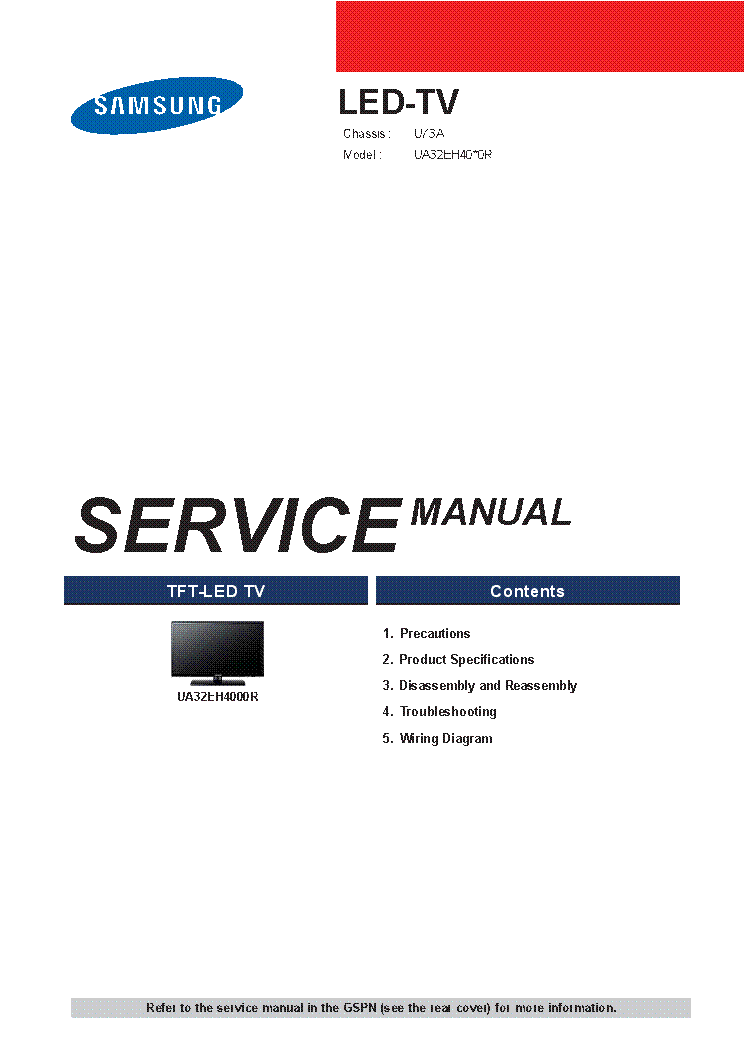 SAMSUNG UA32EH4000R UA32EH40X0R CHASSIS U73A service manual (1st page)