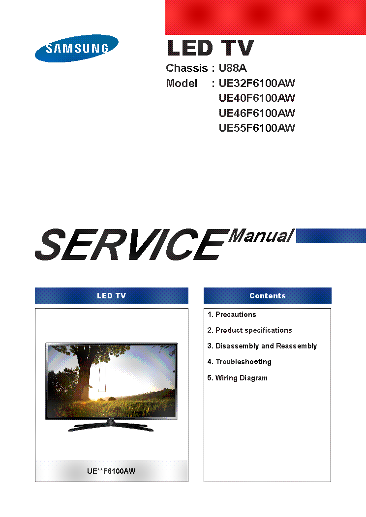 SAMSUNG UE32F6100AW UE40F6100AW UE46F6100AW UE55F6100AW CHASSIS U88A SM service manual (1st page)