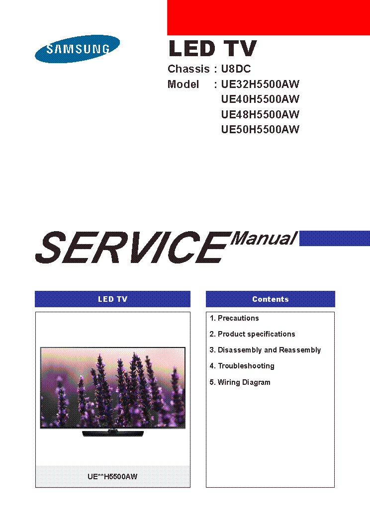 SAMSUNG UE32H5500AW UE40H5500AW UE47H5500AW UE50H5500AW CHASSIS U8DC service manual (1st page)