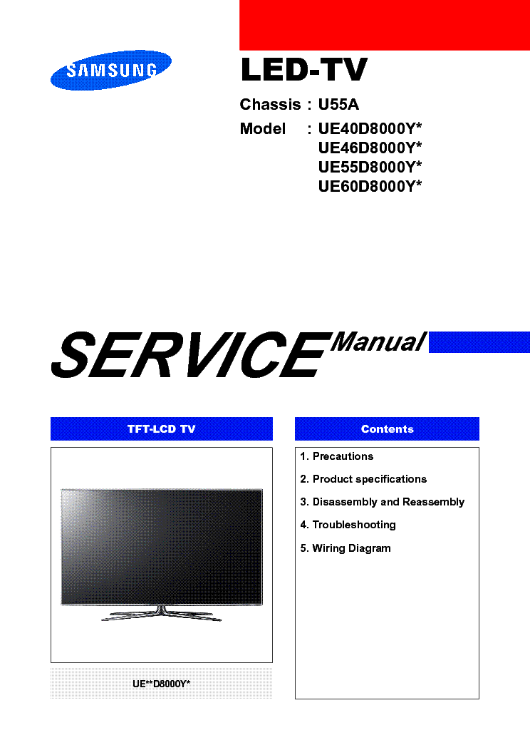 SAMSUNG UE40D8000Y UE46D8000Y UE55D8000Y UE60D8000Y CHASSIS U55A service manual (1st page)
