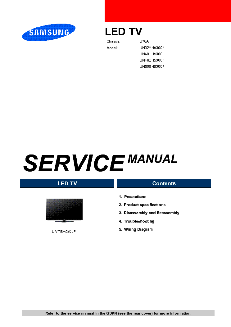 SAMSUNG UN32EH5300F UN40EH5300F UN46EH5300F UN50EH5300F CHASSIS U76A Service  Manual download, schematics, eeprom, repair info for electronics experts