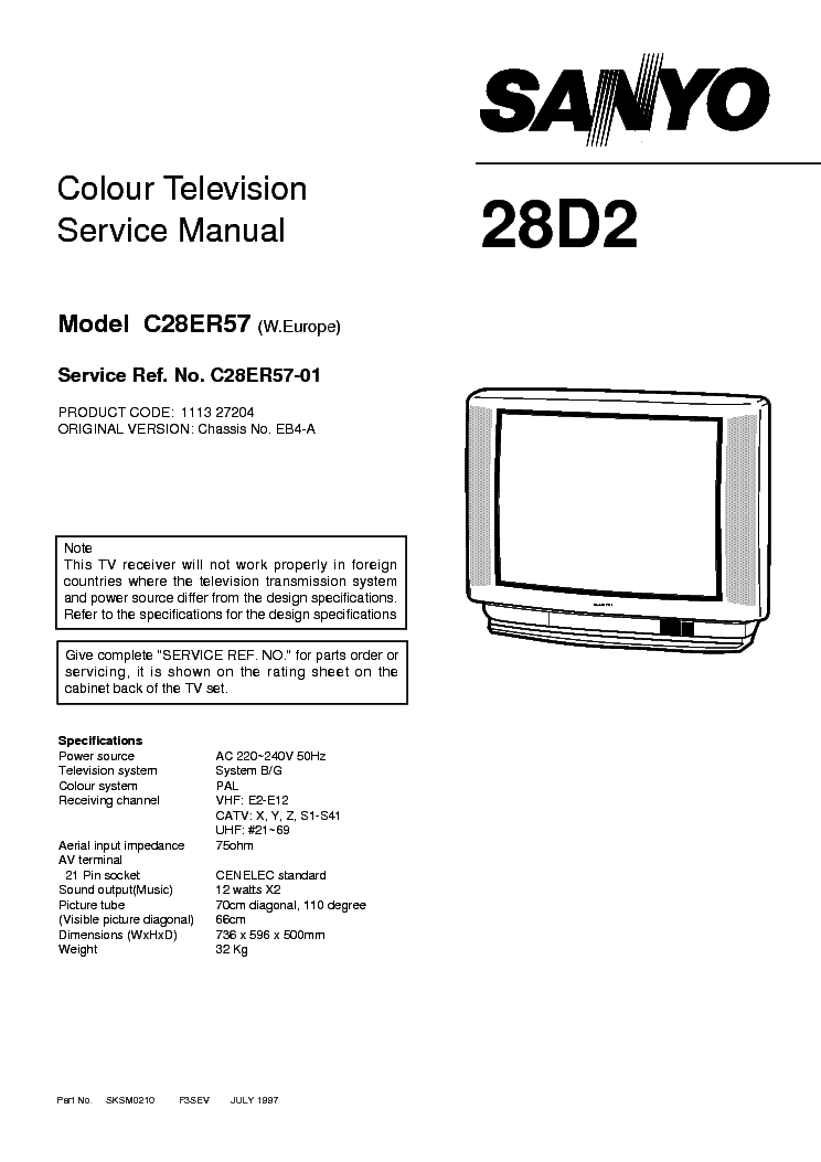SANYO C28ER57 28D2 CH EB4A service manual