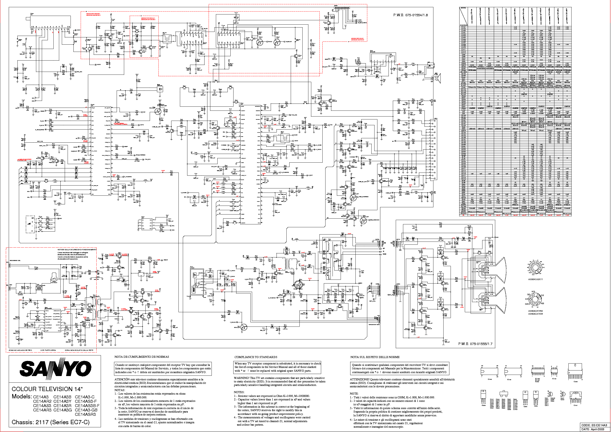 SANYO CE14A3 CHASSIS EC7-C 2117 SCH service manual (1st page)