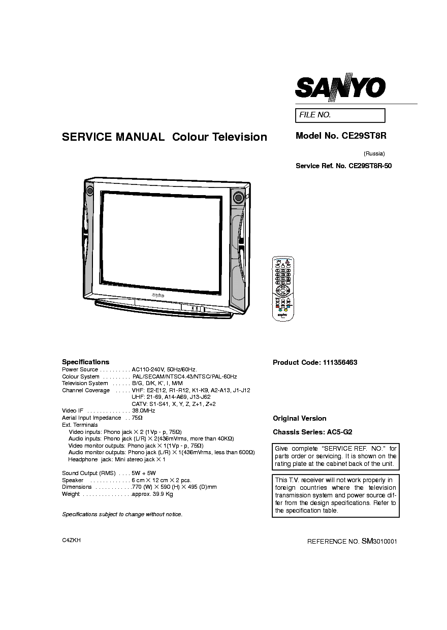 SANYO CE29ST8R CH AC5-D service manual
