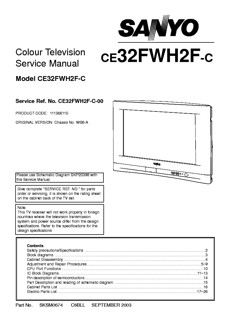 SANYO CHASSIS WB6-A CE32FWH2F service manual (1st page)