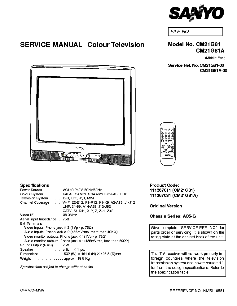 SANYO CM21G81 service manual (1st page)