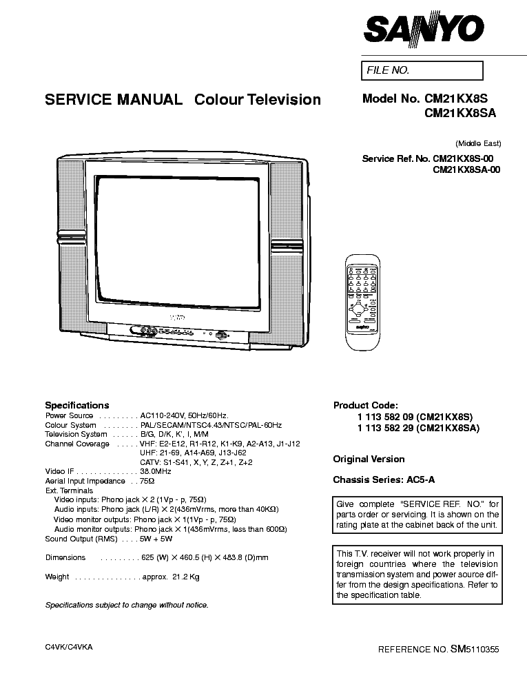 SANYO CM21KX8S-CM21KXSA CHASSIS AC5-A SM service manual (1st page)