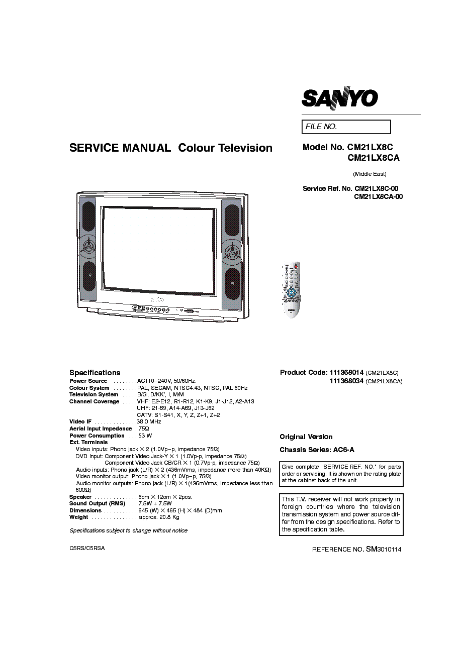 SANYO CM21LX8C service manual (1st page)