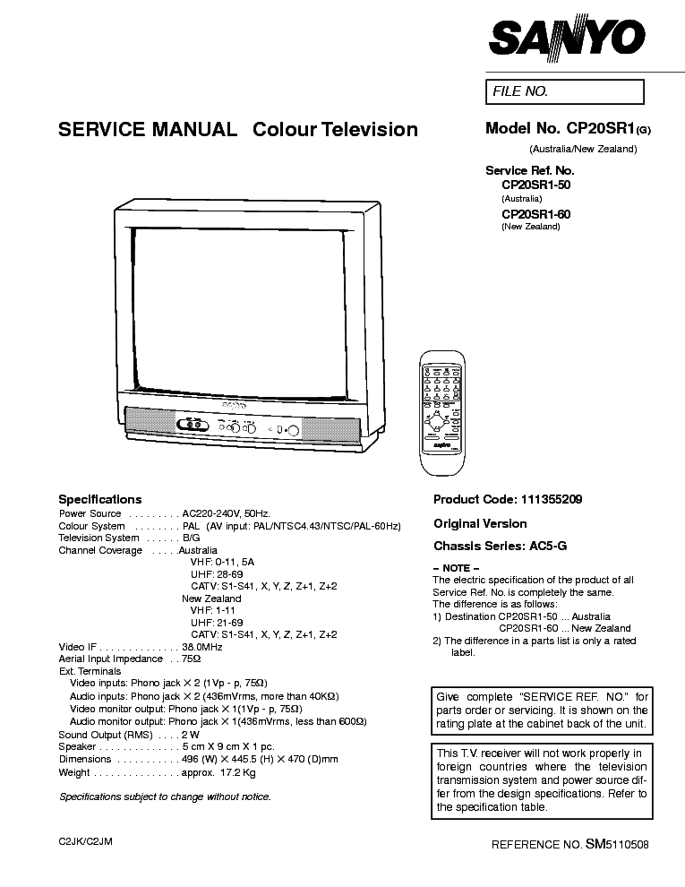 SANYO CP20SR1-G CHASSIS AC5-G SM service manual (1st page)