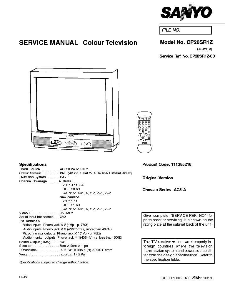 SANYO CP20SR1-Z CHASSIS AC5-A SM service manual (1st page)