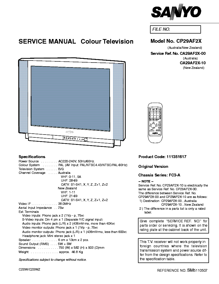 SANYO CP29AF2X SM service manual