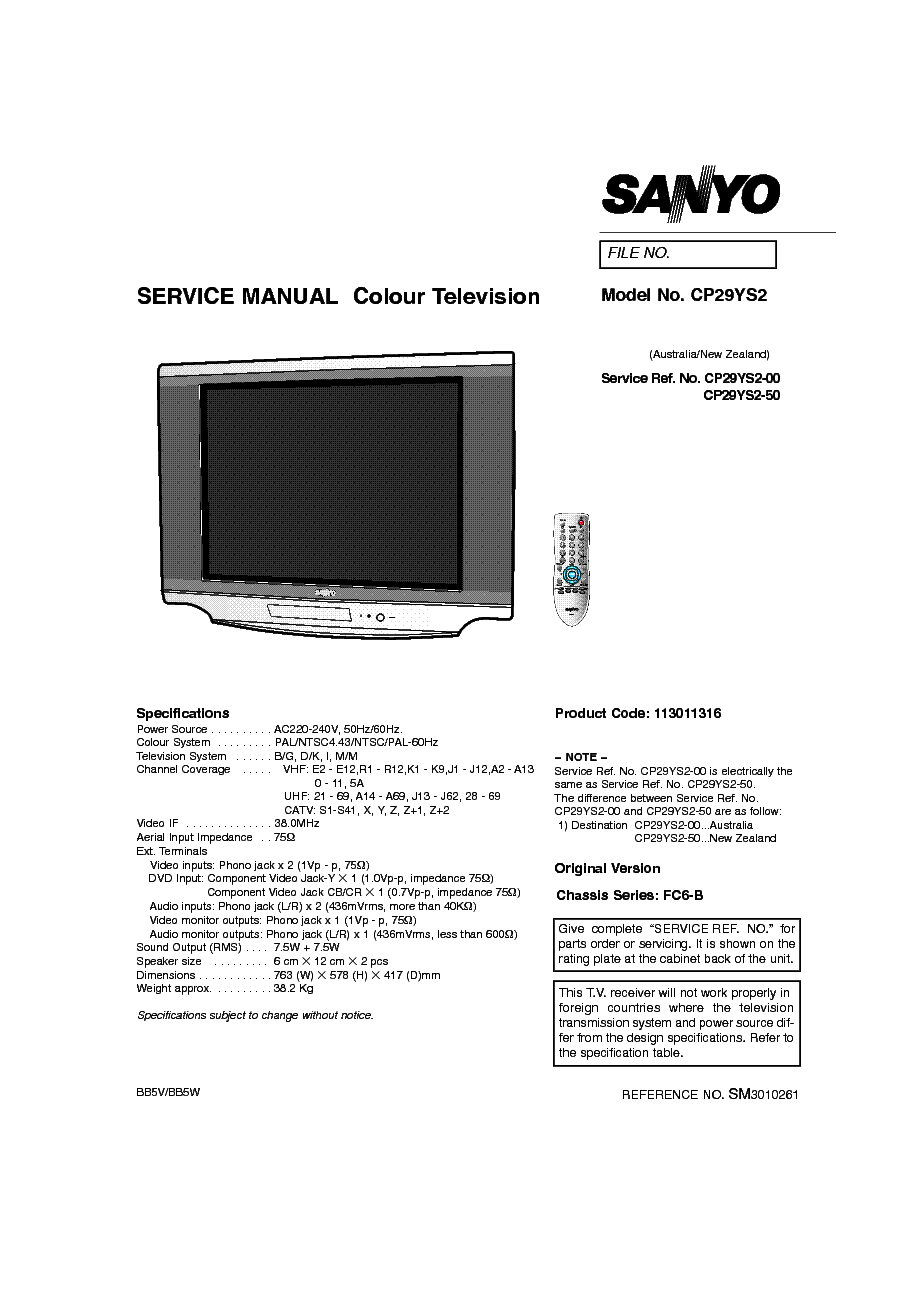 SANYO CP29YS2 CHASSIS FC6-B SM service manual (1st page)