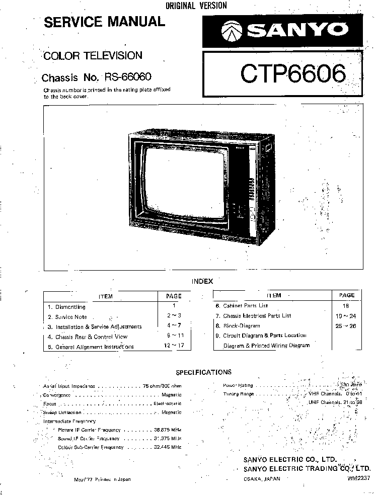 SANYO CTP6606 CHASSIS RS66060 SM service manual (1st page)