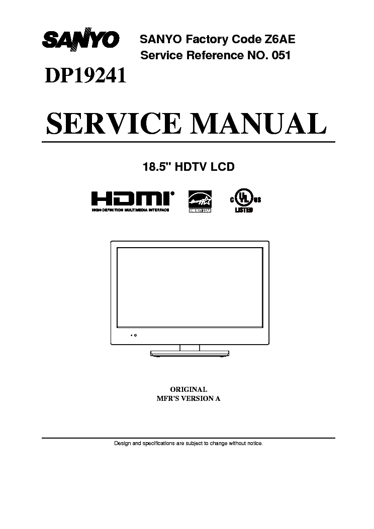 SANYO DP19241 LCD HDTV Service Manual download, schematics, eeprom ...