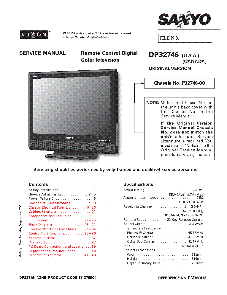 SANYO DP32746 Service Manual download, schematics, eeprom, repair info